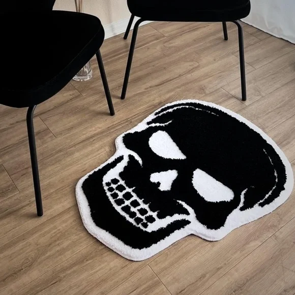Skull Bath Mat Rug Gothic Bathmat Goth Bathroom Decor Black sk… - Picture 1 of 6